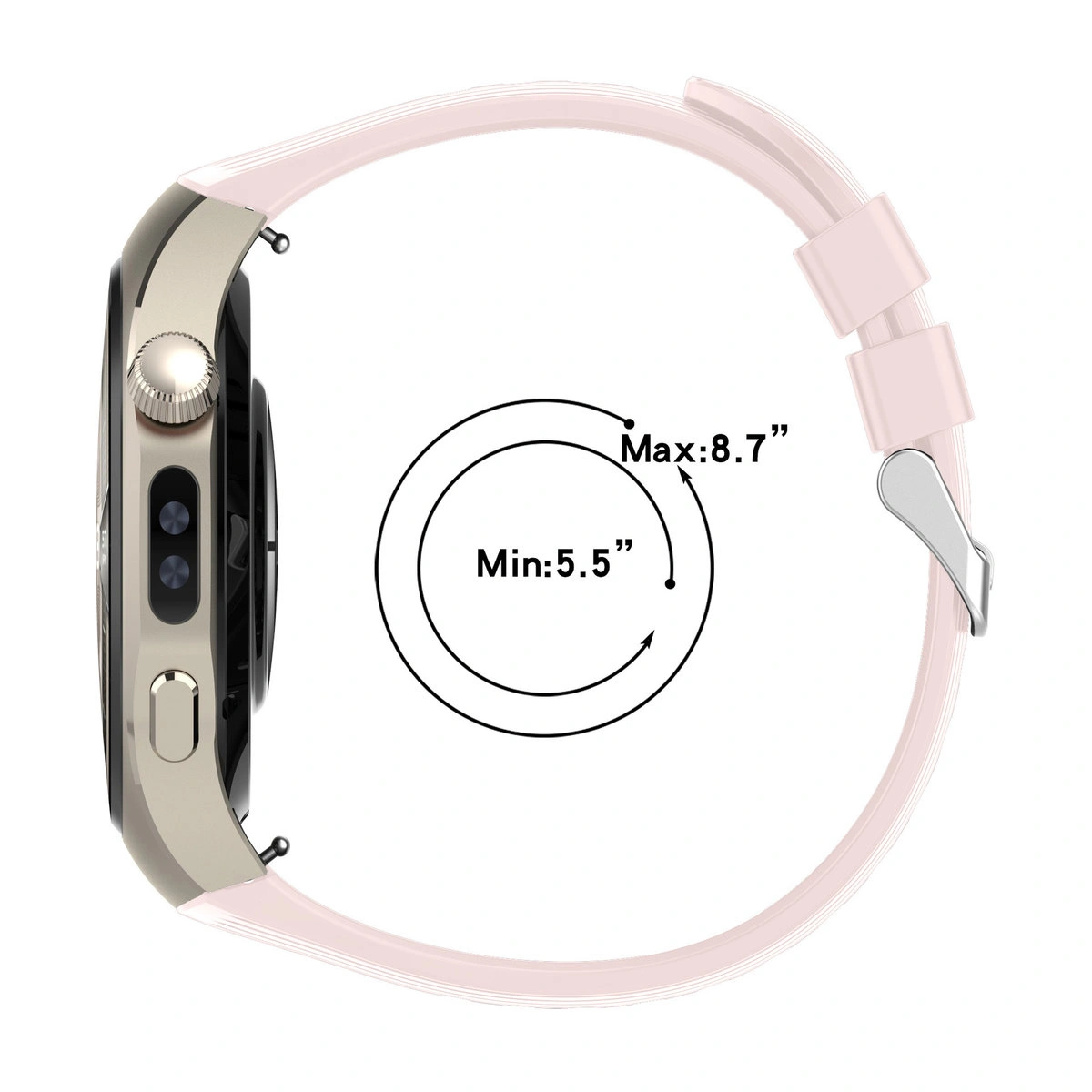 Silikonowy pasek Bizon Strap Watch Silicone T do Huawei Watch 5 46 mm ustawiony od strony zapięcia 